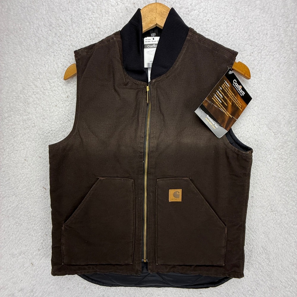 Carhartt Sandstone Vest Arctic Quilt Lined Men Small V02 DKB Dark Brown NWT READ